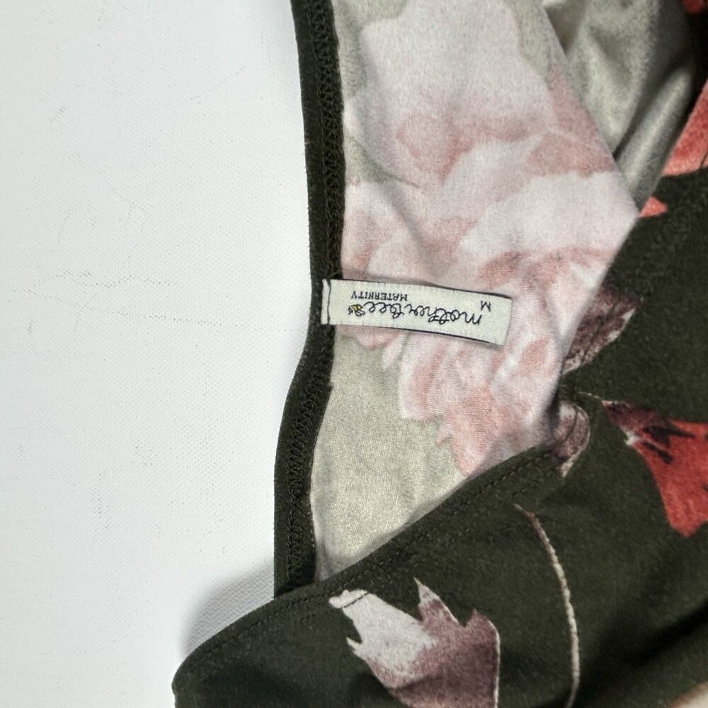 Mother Bee Maternity Green Pink Floral Maxi Dress Soft Stretchy Belted Size Med - Picture 6 of 13